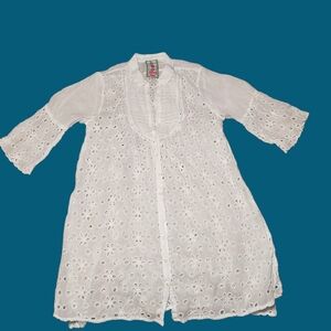 Johnny Was Eyelet Cover Up Tunic Oversized M MSRP $250